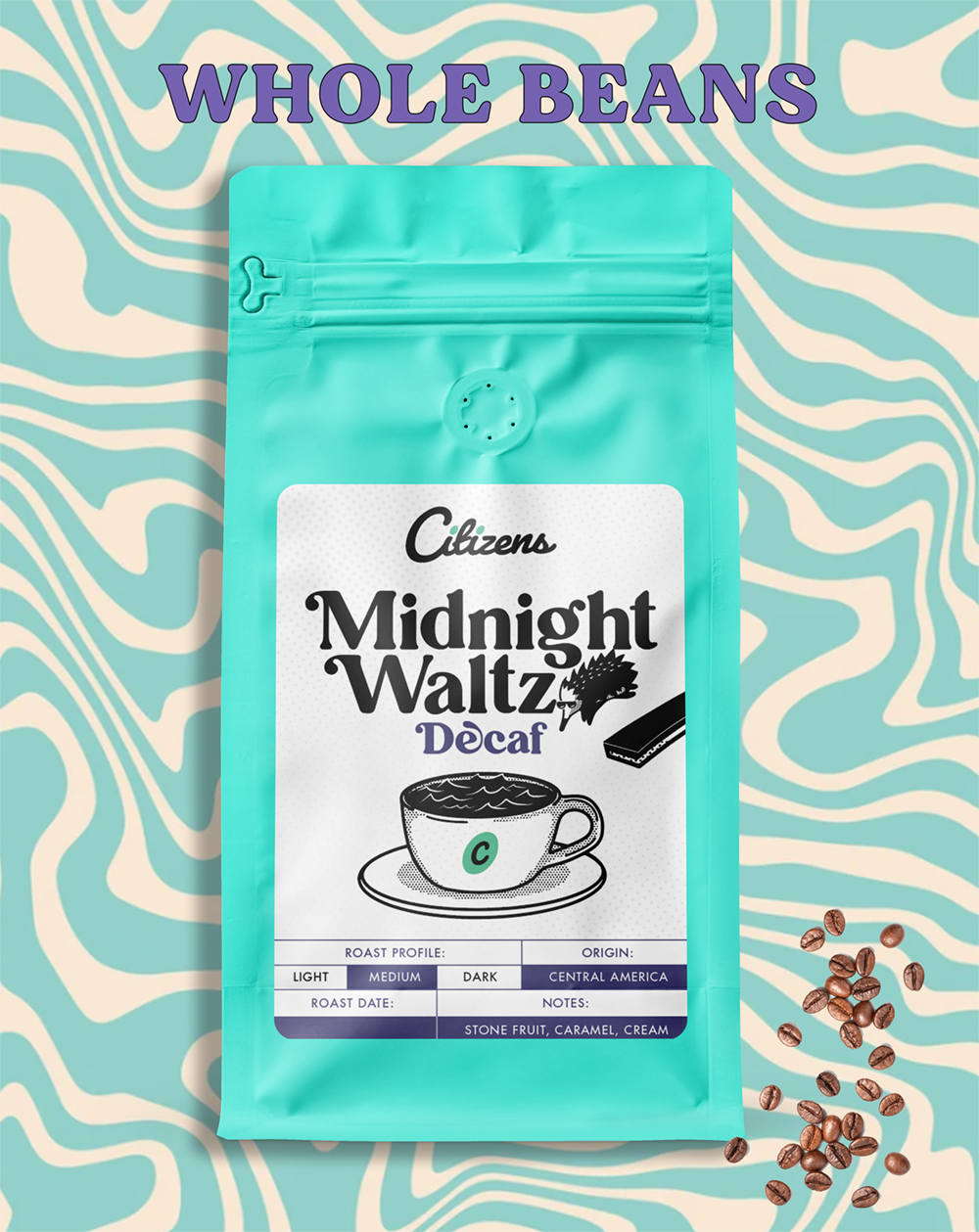 Midnight Waltz (DECAF) Coffee, 12 oz bag